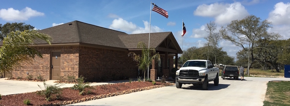 Park building with American flag